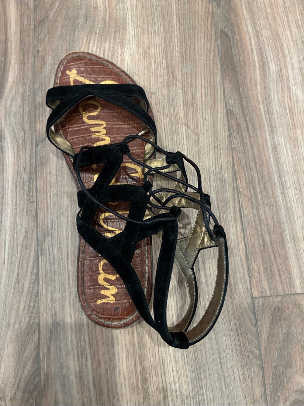 Sam Edelman Black Lace-Up Leather Gladiator Sandals SIZE 8 - Picture 2 of 4